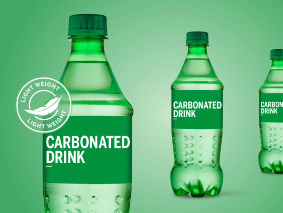 Three bottles of carbonated drink prominently displaying the word "carbonated" on their labels.